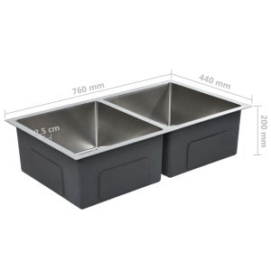 Chiuvetă de bucătărie lucrată manual cu sită, oțel inoxidabil - Img 6