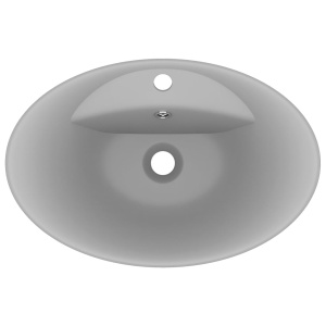 Chiuvetă lux cu preaplin gri deschis mat 58,5x39cm ceramic oval - Img 4
