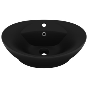 Chiuvetă lux cu preaplin, negru mat, 58,5x39 cm ceramică, oval - Img 2