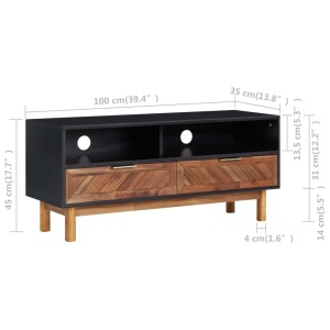 Comodă TV, 100 x 35 x 45 cm, lemn masiv de acacia și MDF - Img 5