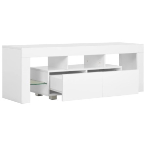Comodă TV cu lumini LED, alb extralucios, 130x35x45 cm - Img 8