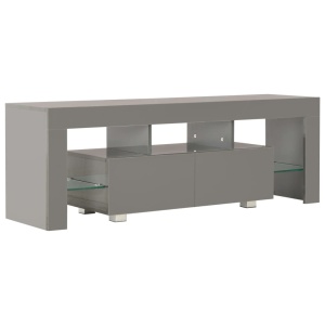 Comodă TV cu lumini LED, gri extralucios, 130x35x45 cm - Img 3