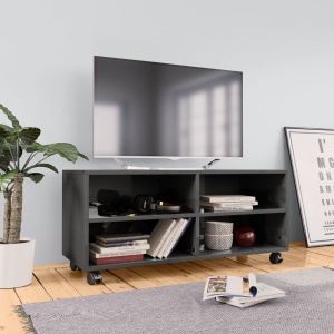 Comodă TV cu rotile, gri extralucios, 90x35x35, PAL
