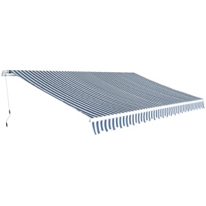 Copertină pliabilă acționată manual, 500 cm, albastru și alb