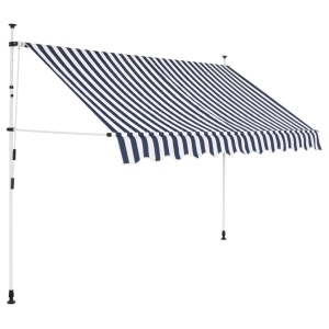 Copertină retractabilă manual, 250 cm, dungi albastru și alb