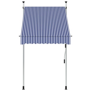 Copertină retractabilă manual, dungi albastru și alb, 100 cm - Img 2