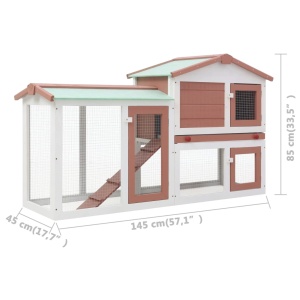 Cușcă exterior pentru iepuri mare maro&amp;alb 145x45x85 cm lemn - Img 5