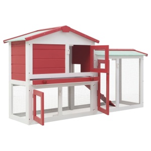 Cușcă exterior pentru iepuri mare roșu&amp;alb 145x45x85 cm lemn - Img 2
