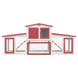 Cușcă exterior pentru iepuri mare roșu&amp;alb 204x45x85 cm lemn - Img 3
