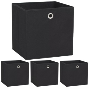 Cutii depozitare, 4 buc, material nețesut, 32x32x32 cm, Negru