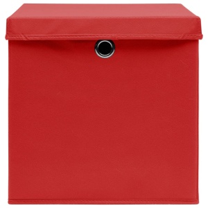 Cutii depozitare cu capace, 10 buc., roșu, 32x32x32 cm, textil - Img 6