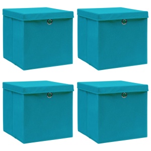 Cutii depozitare cu capace, 4 buc., bleu, 32x32x32 cm, textil