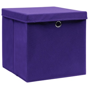 Cutii depozitare cu capace, 4 buc., violet, 32x32x32 cm, textil - Img 3
