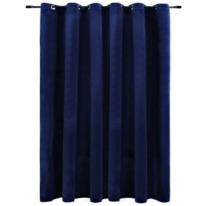 Draperie opacă albastru inchis 290x245cm catifea inele metalice - Img 2