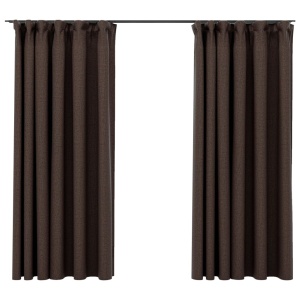 Draperii opace aspect in, cârlige, 2 buc. gri taupe, 140x175 cm - Img 2