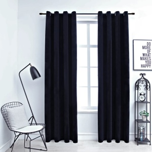 Draperii opace cu inele, 2 buc., negru, 140 x 175 cm, catifea