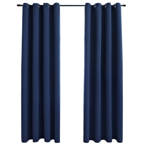 Draperii opace cu inele metalice, 2 buc, albastru, 140 x 175 cm - Img 2