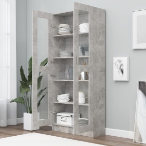 Dulap cu vitrină, gri beton, 82,5 x 30,5 x 185,5 cm, PAL - Img 3