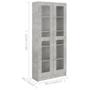 Dulap cu vitrină, gri beton, 82,5 x 30,5 x 185,5 cm, PAL - Img 7