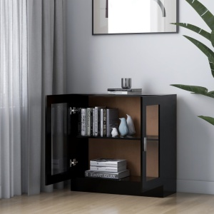 Dulap cu vitrină, negru, 82,5 x 30,5 x 80 cm, PAL - Img 3