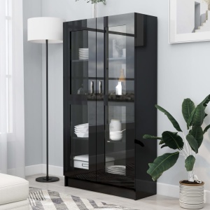Dulap cu vitrină, negru extralucios, 82,5 x 30,5 x 150 cm, PAL