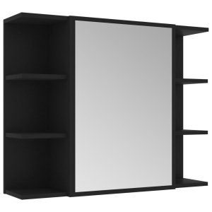 Dulap de baie cu oglindă, negru, 80 x 20,5 x 64 cm, PAL - Img 2