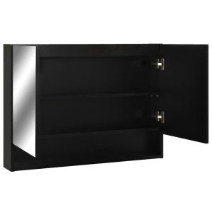 Dulap de baie cu oglindă și LED-uri, negru 80 x 15 x 60 cm MDF - Img 4