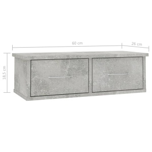 Dulap de perete cu sertare, gri beton, 60x26x18,5 cm, PAL - Img 6