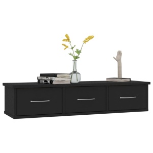 Dulap de perete cu sertare, negru, 88x26x18,5 cm, PAL - Img 3