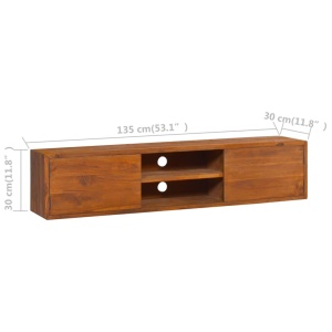 Dulap TV montat pe perete, 135 x 30 x 30 cm, lemn masiv de tec - Img 9