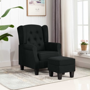 Fotoliu cu taburet pentru picioare, negru, material textil