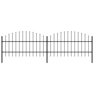 Gard de grădină cu vârf suliță, negru, (0,75-1) x 3,4 m, oțel