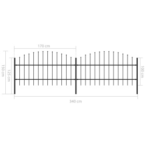 Gard de grădină cu vârf suliță, negru, (0,75-1) x 3,4 m, oțel - Img 5