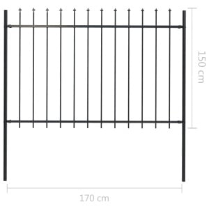 Gard de grădină cu vârf suliță, negru, 1,7 x 1,5 m, oțel - Img 5