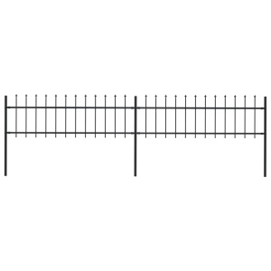 Gard de grădină cu vârf suliță, negru, 3,4 x 0,6 m, oțel