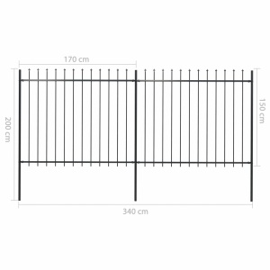 Gard de grădină cu vârf suliță, negru, 3,4 x 1,5 m, oțel - Img 5