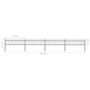 Gard de grădină cu vârf suliță, negru, 6,8 x 0,6 m, oțel - Img 5