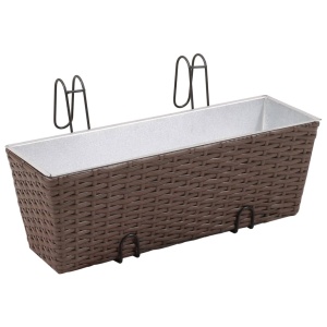 Jardinieră din ratan pentru balcon, 50 cm, 2 buc, Maro - Img 2