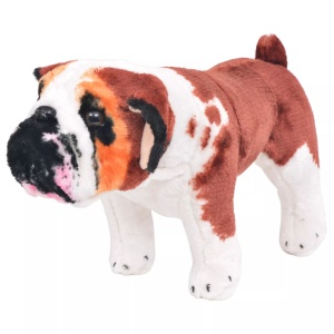 Jucărie de pluș buldog in picioare, alb și maro, XXL