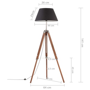 Lampă de podea trepied maro miere și negru 141 cm lemn de tec - Img 11