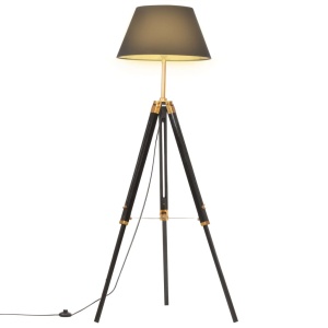 Lampă de podea trepied, negru și auriu, 141 cm, lemn masiv tec - Img 2