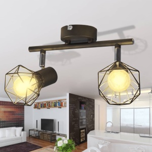 Lustră cadru sârmă stil industrial 2 becuri LED cu filament, negru - Img 2