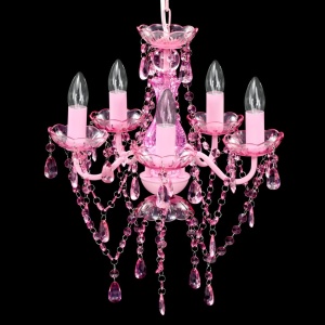 Lustră roz de cristal artificial cu 5 becuri - Img 3