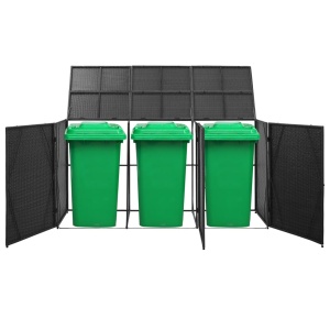 Magazie de pubele triplă, negru, 229 x 78 x 120 cm, poliratan - Img 2