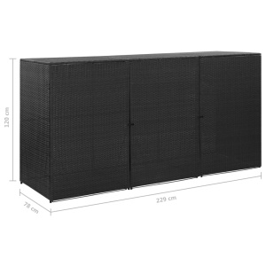 Magazie de pubele triplă, negru, 229 x 78 x 120 cm, poliratan - Img 10