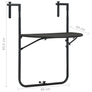 Masă balcon suspendată maro 60x64x83,5 cm plastic aspect ratan - Img 9
