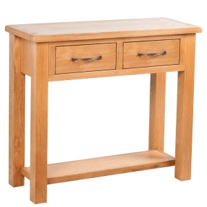 Masă consolă cu 2 sertare, 83x30x73 cm, lemn masiv de stejar