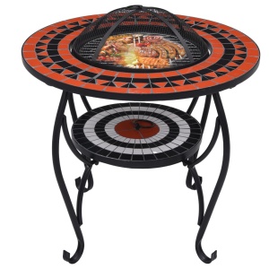 Masă cu vatră de foc, mozaic, cărămiziu și alb, 68 cm, ceramică - Img 3