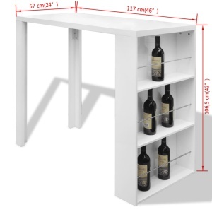 Masă de bar din MDF, cu suport pentru sticle de vin, alb lucios - Img 5