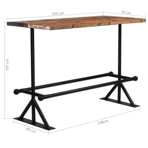 Masă de bar, lemn masiv reciclat, multicolor, 150 x 70 x 107 cm - Img 9